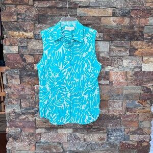 Jones New York Turquoise Leaf Print Blouse